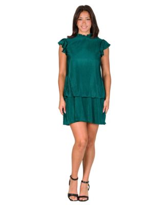 Petite Ruffle Cap Sleeve Pleated Tiered Mini Dress