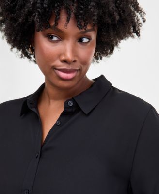 Trendy Plus Solid Button-Front Collared Blouse, Macy's Exclusive