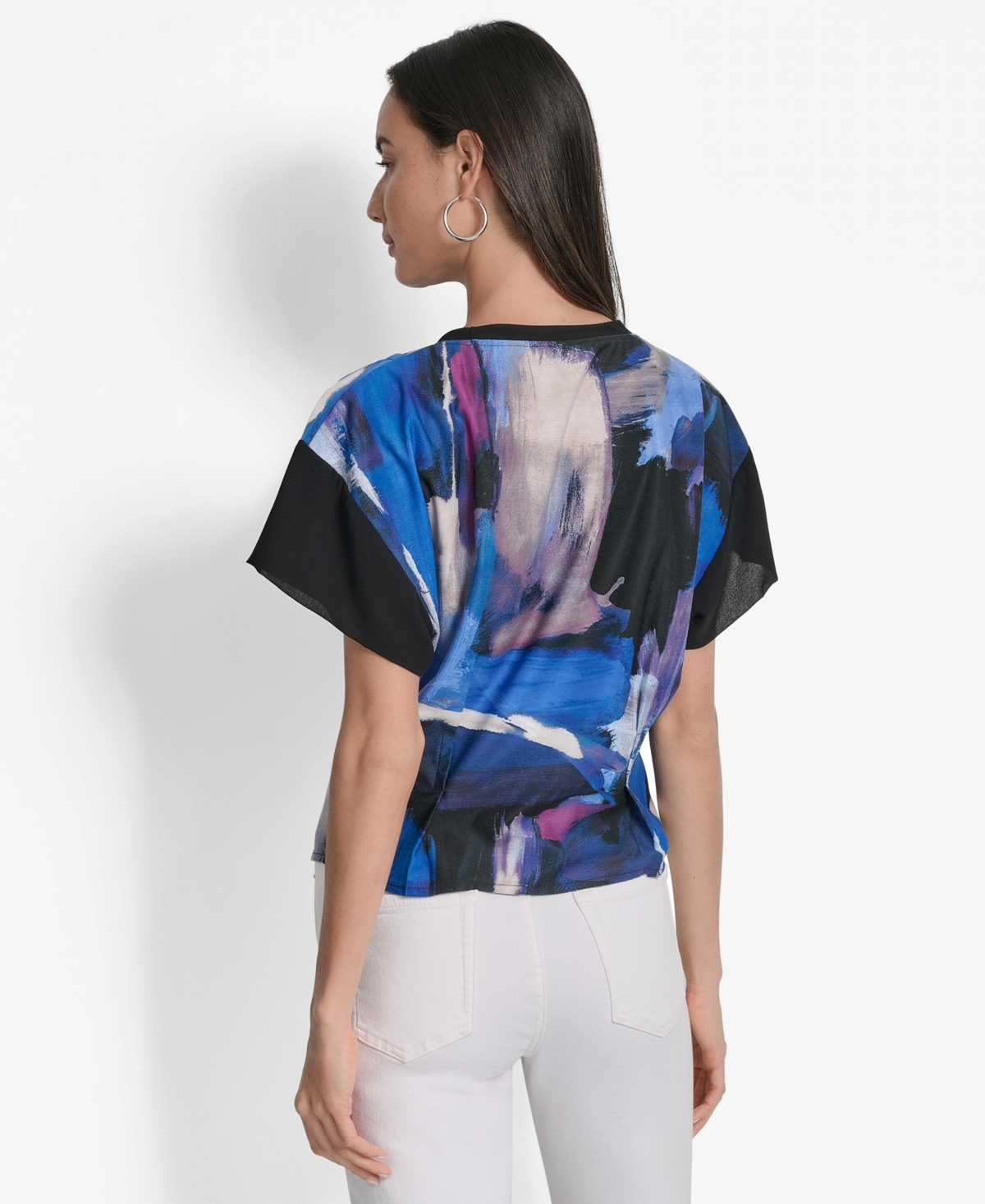 Dkny Women's Printed Chiffon-sleeve Blouse In Multi