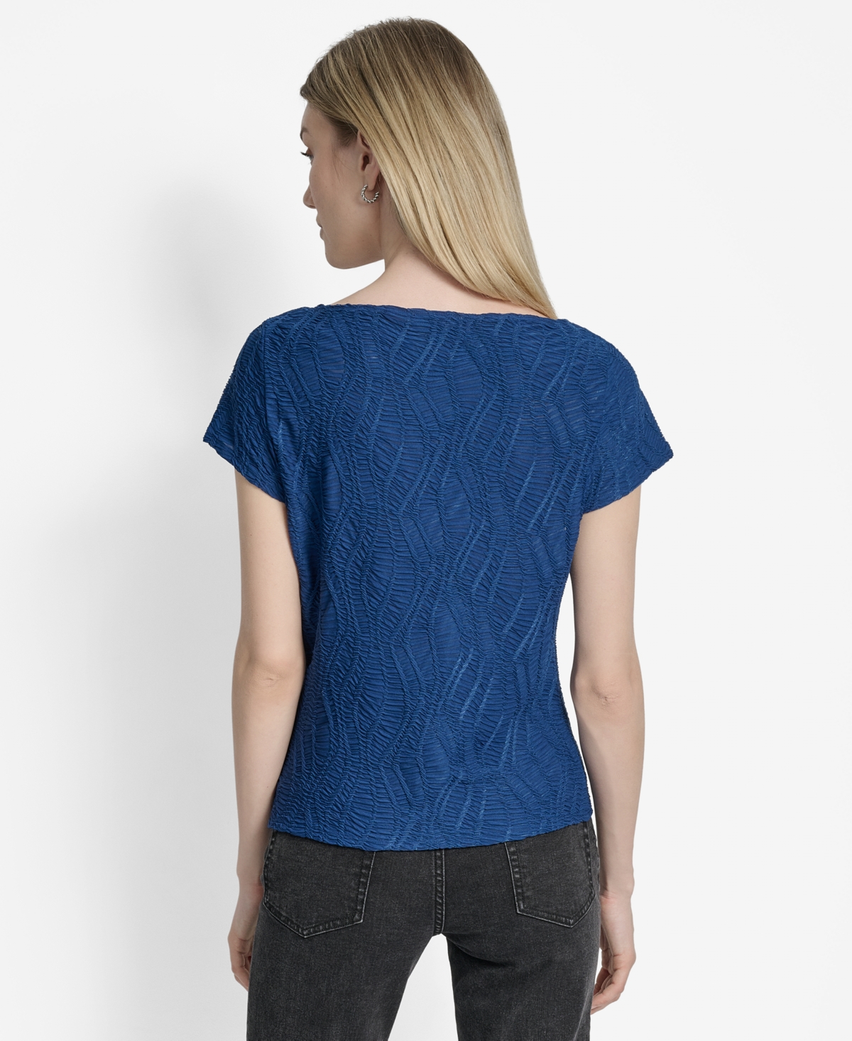Dkny Texture Knit Top In Blue