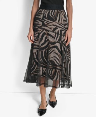 DKNY - Women's Printed Mesh Layered Midi Skirt
