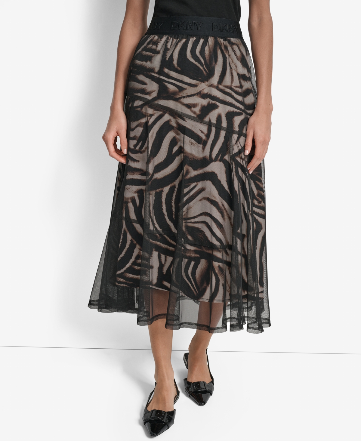 Dkny Women's Printed Mesh Layered Midi Skirt