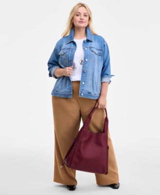 On 34th Trendy Plus Cotton Embellished Crewneck Tee Denim Trucker Jacket Pleat Front Wide Leg Pants Macys Ex