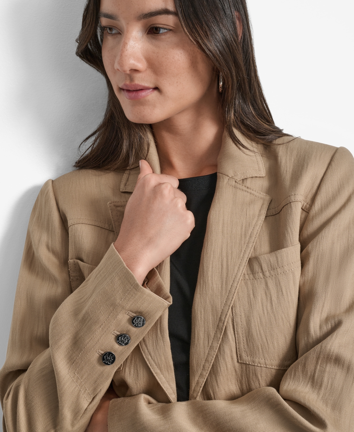 Dkny Crop Blazer In Brown