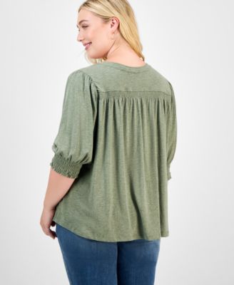 Trendy Plus Elbow-Sleeve Smocked-Cuff Blouse