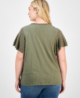 Trendy Plus Crochet Flutter-Sleeve Top