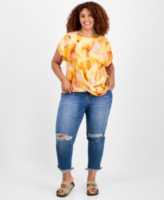 Trendy Plus Size Scoop-Neck Cuff-Sleeve T-Shirt
