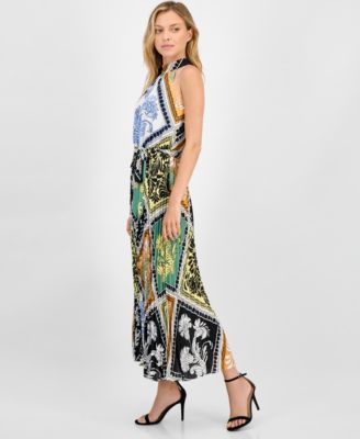 Women's Printed Tie-Waist Pleated-Skirt Halter Maxi Dress