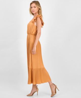 Women's Flutter-Sleeve Elastic-Waist Tiered Midi Dress