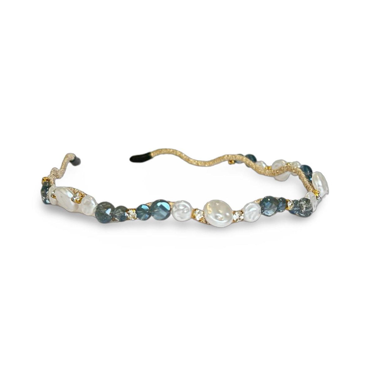 Wavy Oyster Pearl Headband - Ocean Blue - Blue