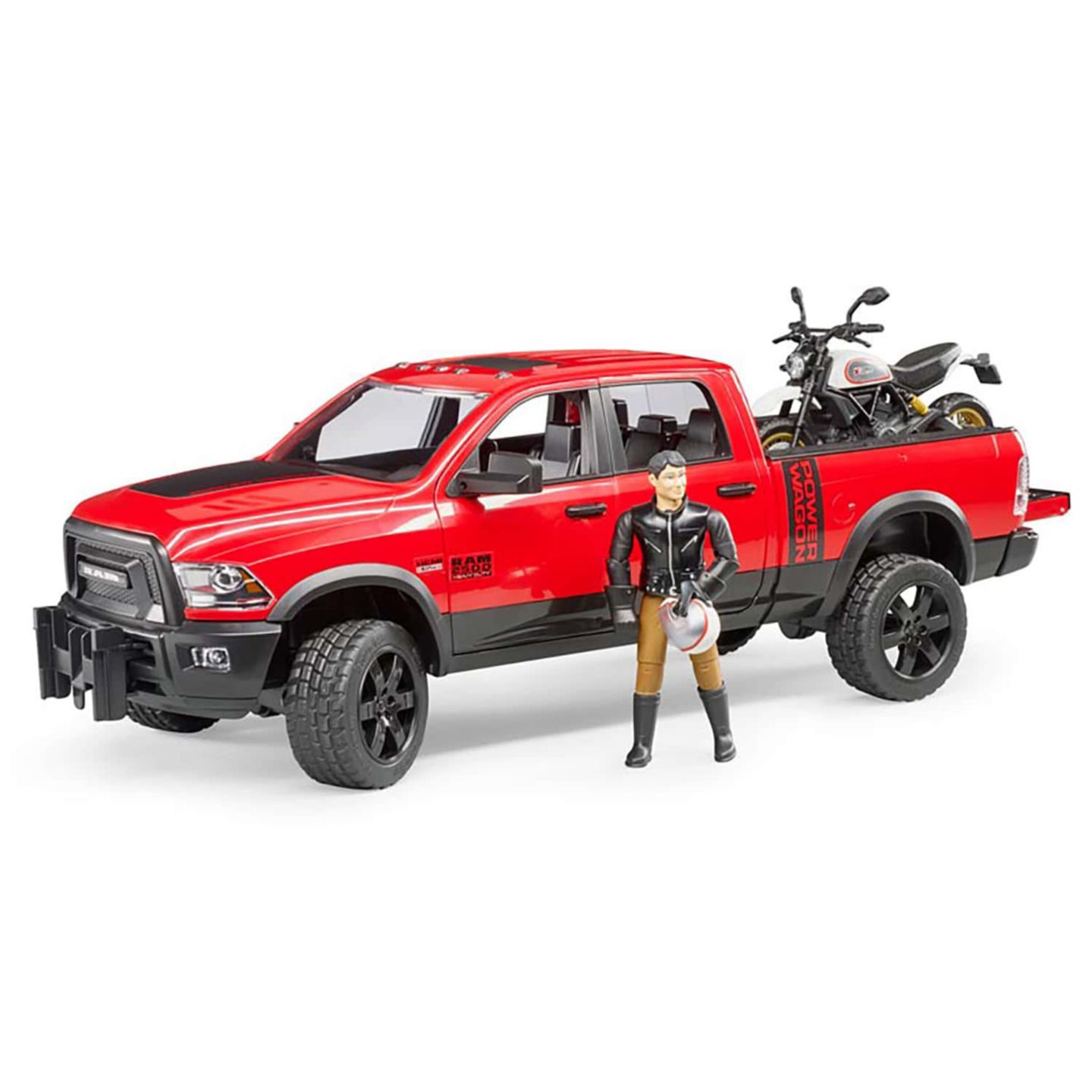Детские игрушки Bruder 1/16 Scale Power Wagon with Ducati Scrambler Desert Sled and Driver Toy Vehicle Set — фото 1