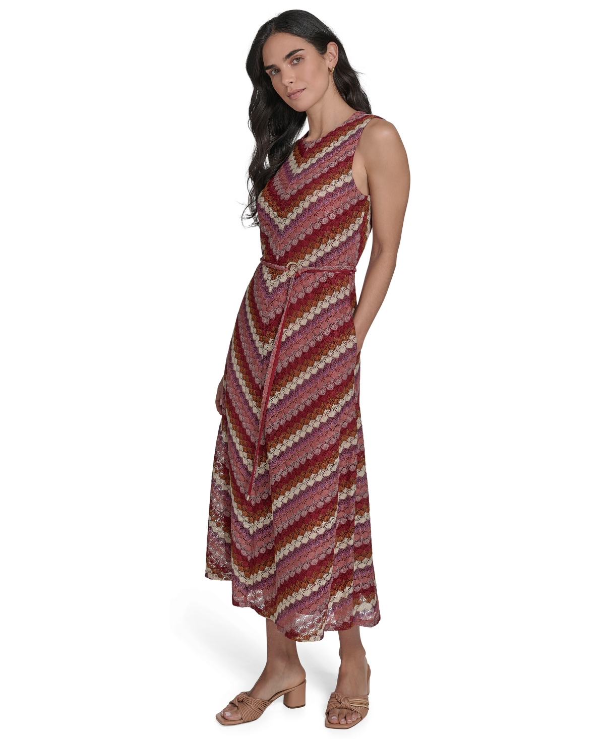Jessica Howard Petite Sleeveless Lace Midi Dress In Pink