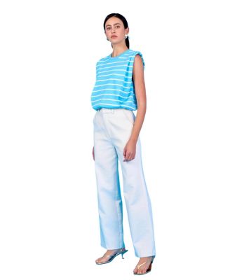 Women's Stripe Sleeveless Pleated Knit Top