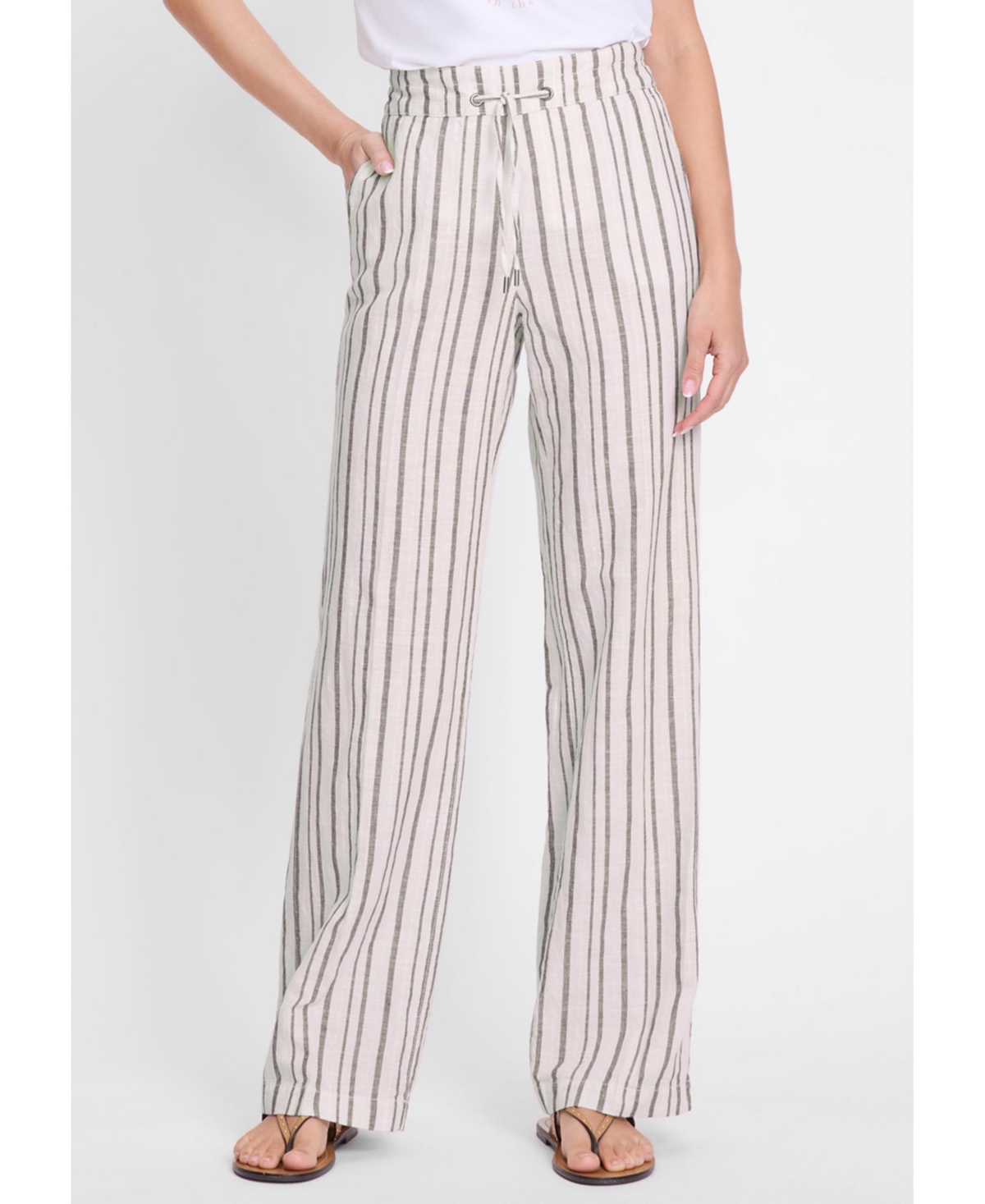 Women's Cotton Linen Striped Pant - Canvas beige