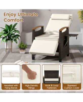 Patio Rattan Lounge Chair PE Wicker Recliner Chair w/ Adjustable Backrest & Footrest
