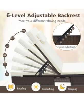 Chaise Lounge Set of 2 w/ 6-level Backrest Comfy Seat Cushion & Headrest Patio