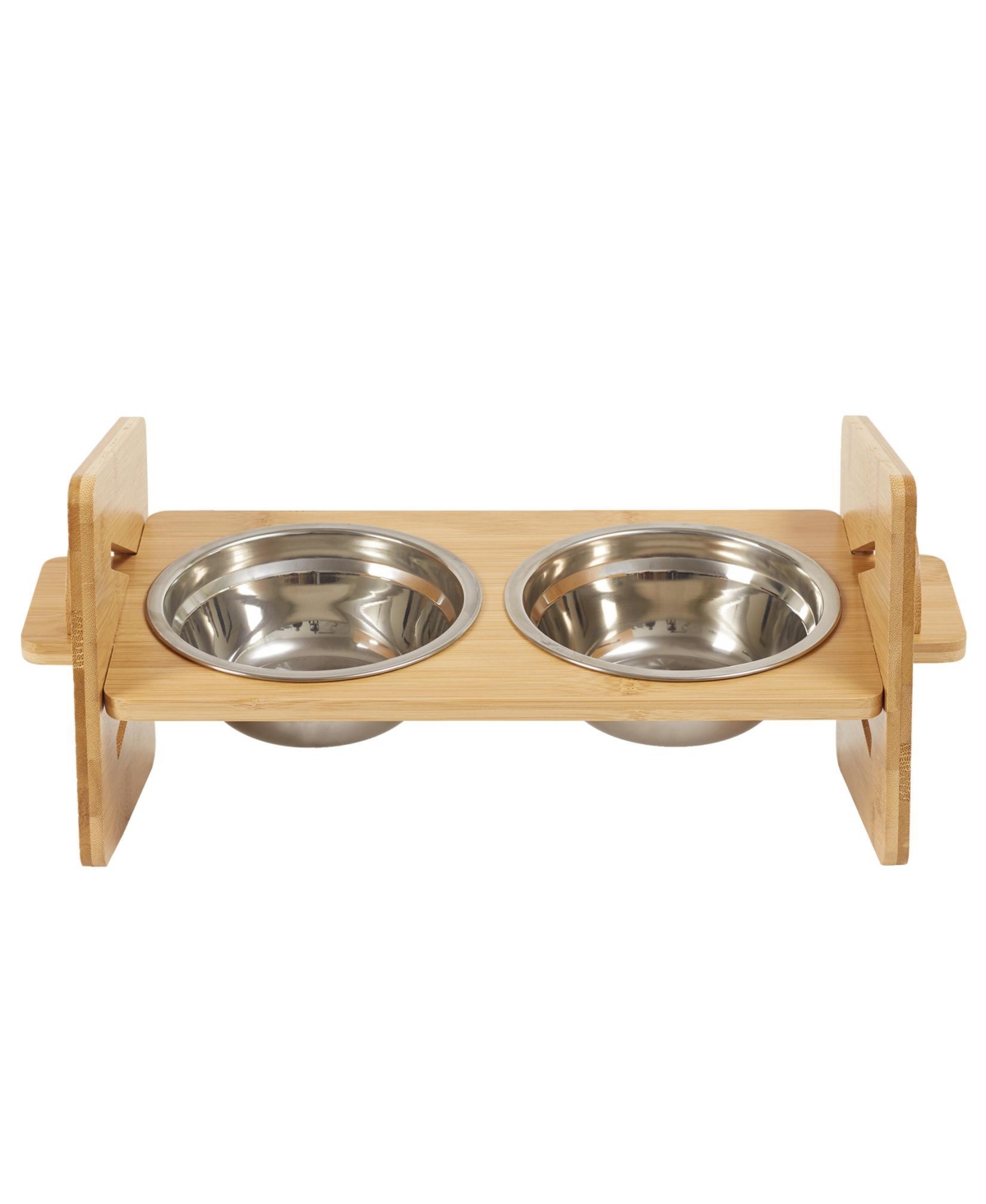 Adjustable Cat Bowl Set,Stainless Steel Bowls w/Bamboo Stand, 4 Height & Angle Positions for Cats/Kittens/Small Pets - Natural