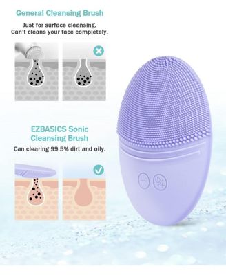 Rechargeable Facial Cleansing Brush, Soft Silicone Waterproof Sonic Vibrating Face Cleaning Brush Compatible with Face Cleansers, 5 Speeds, Violet