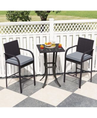 3-Piece Patio Wicker Rattan Bar Height Chairs and Square Table Set