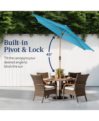 10ft Outdoor Woodgrain Pattern Steel Market Patio Umbrella w/ Crank, Tilt