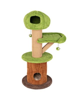Mushroom Cat Tree for Indoor Cats with 2 Cute Condos Plush Perch and Teasing Balls