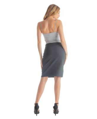 Petite Solid Color Elastic Waist Knee Length Pencil Skirt