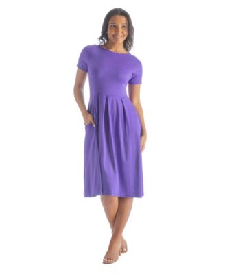 Petite Midi Dress with Short Sleeves and Pocket Detail