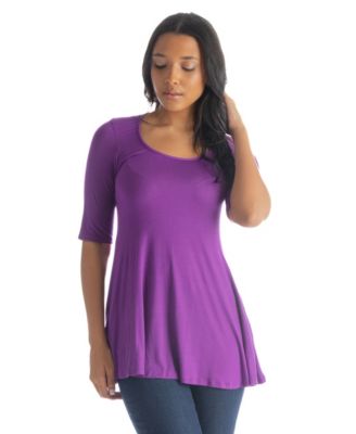 Petite Elbow Sleeve Swing Crew Neck Tunic Top