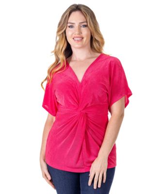 Petite V-Neck Knot Front Kimono Sleeve Top