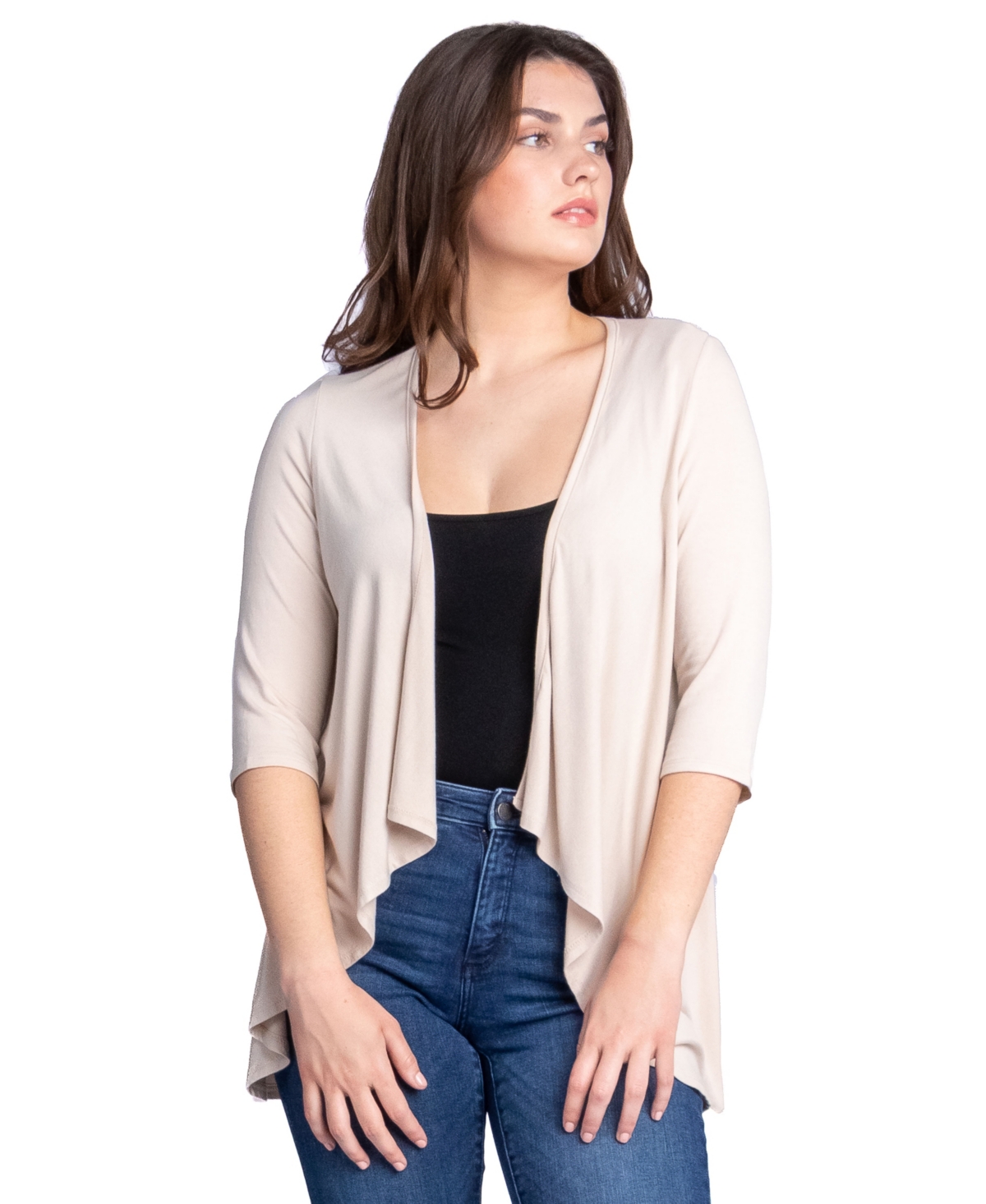 Petite Elbow Length Sleeve Open Cardigan Jacket - Navy