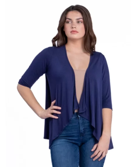 Petite Elbow Length Sleeve Open Cardigan Jacket - Navy