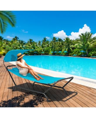 Chaise Lounge Bed with Detachable Sunshade Canopy Hammock and Rustproof Metal Stand