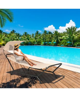 Chaise Lounge Bed with Detachable Sunshade Canopy Hammock and Rustproof Metal Stand