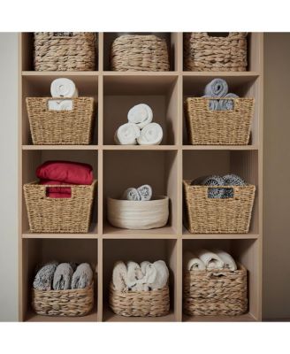 Set of 4 Water Hyacinth Storage Baskets with Handles - Espresso, 12&amp;#x22; x 9&amp;#x22; x 6&amp;#x22; Rectangular Storage Bins for Organizing Shelves, Blankets, Laundry