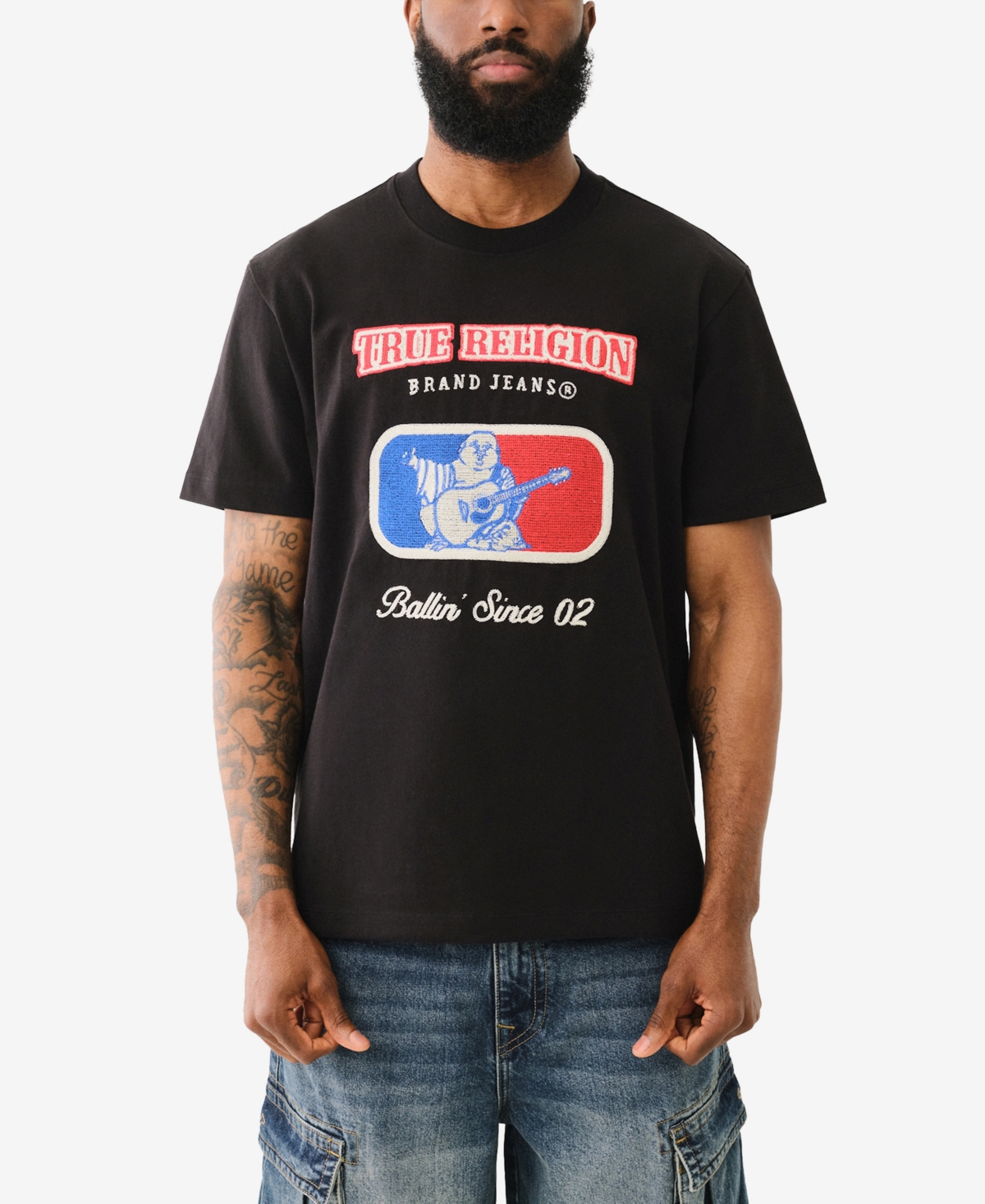 Men's Short Sleeve Embroidery League T-Shirt - Jet black