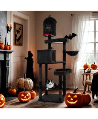 Gothic Cat Tree with 2 Cat Condos and Coffin Bed for Indoor Cats