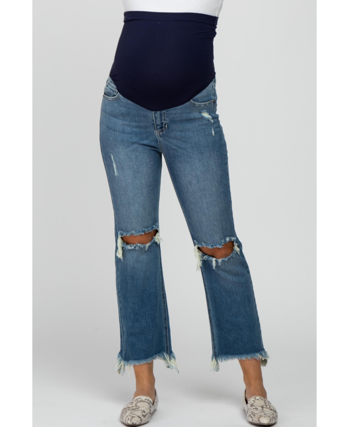 Maternity Blue Frayed Wide Leg Cropped Jeans - Blue