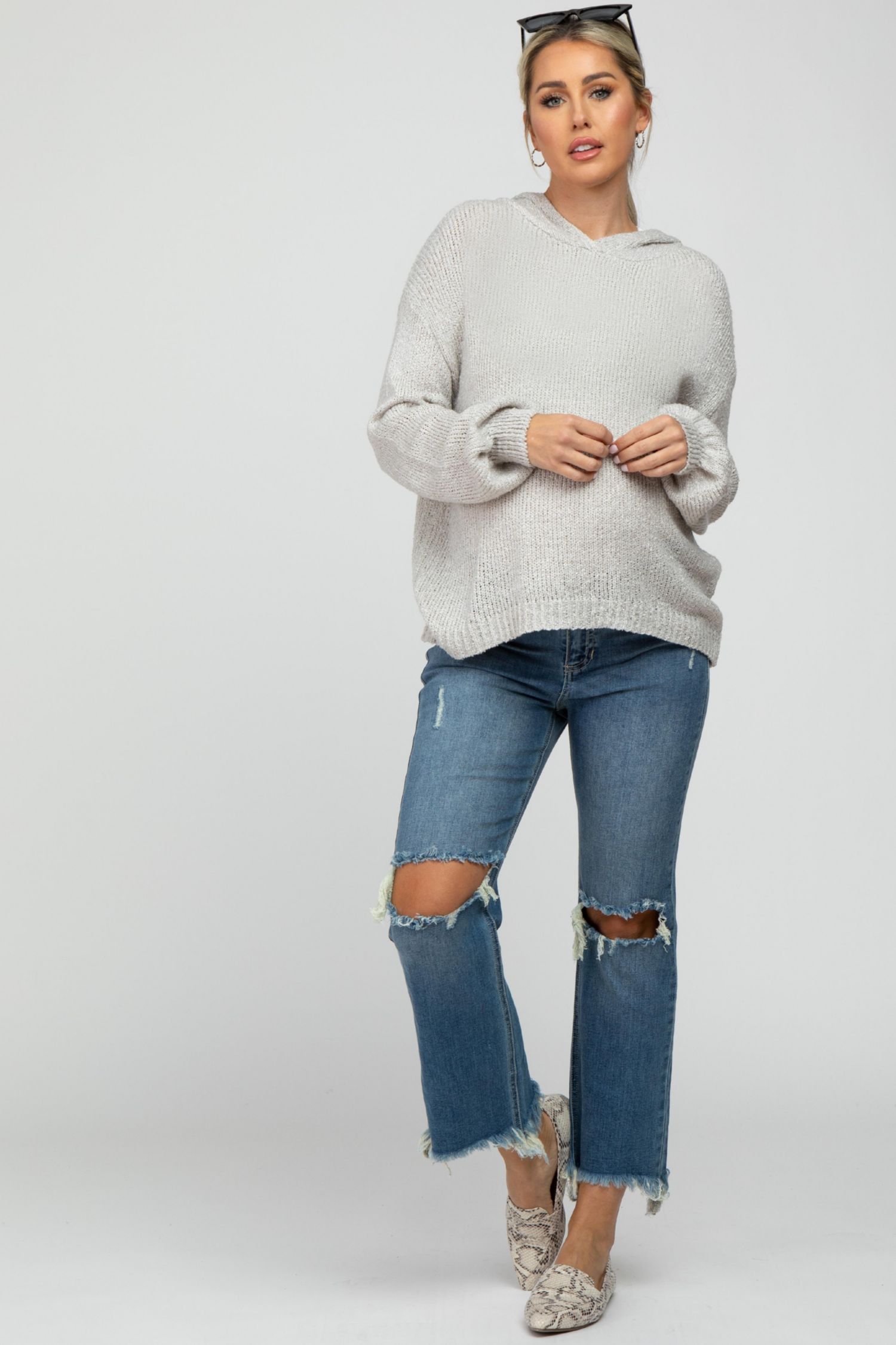 Women's Blue Frayed Wide Leg Cropped Jeans
