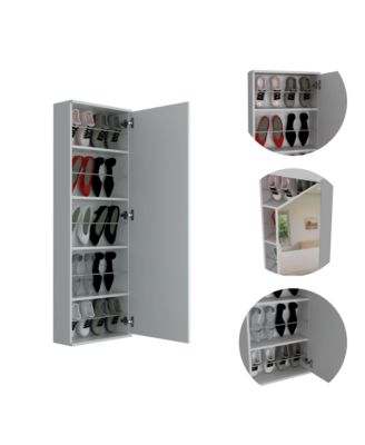 Baltimore Wall Mounted Shoe Rack with Mirror and Single Door, Holds 10 Pairs