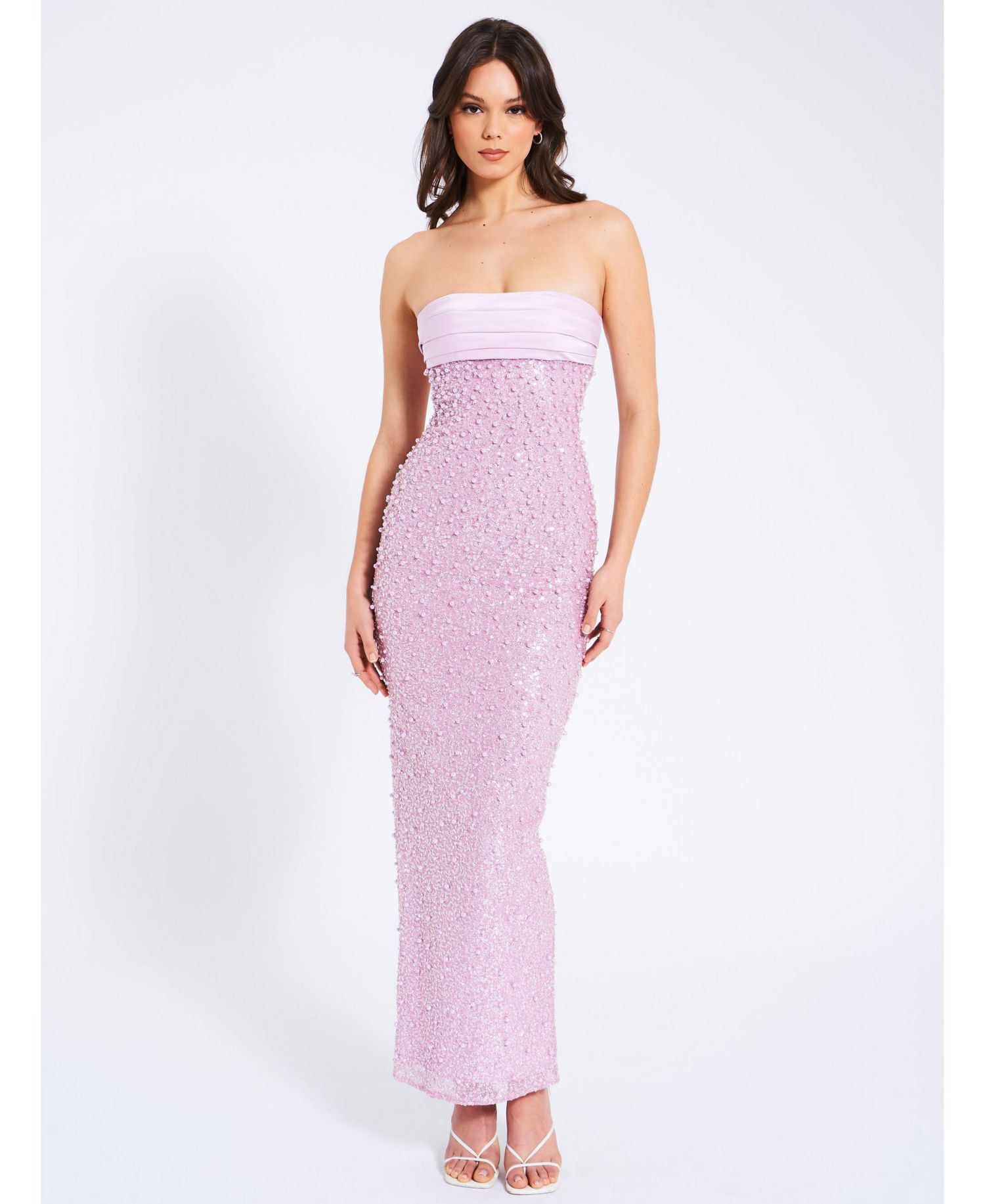 Women's Lainey Purple Satin Sequin Pearls Beaded Maxi Dress