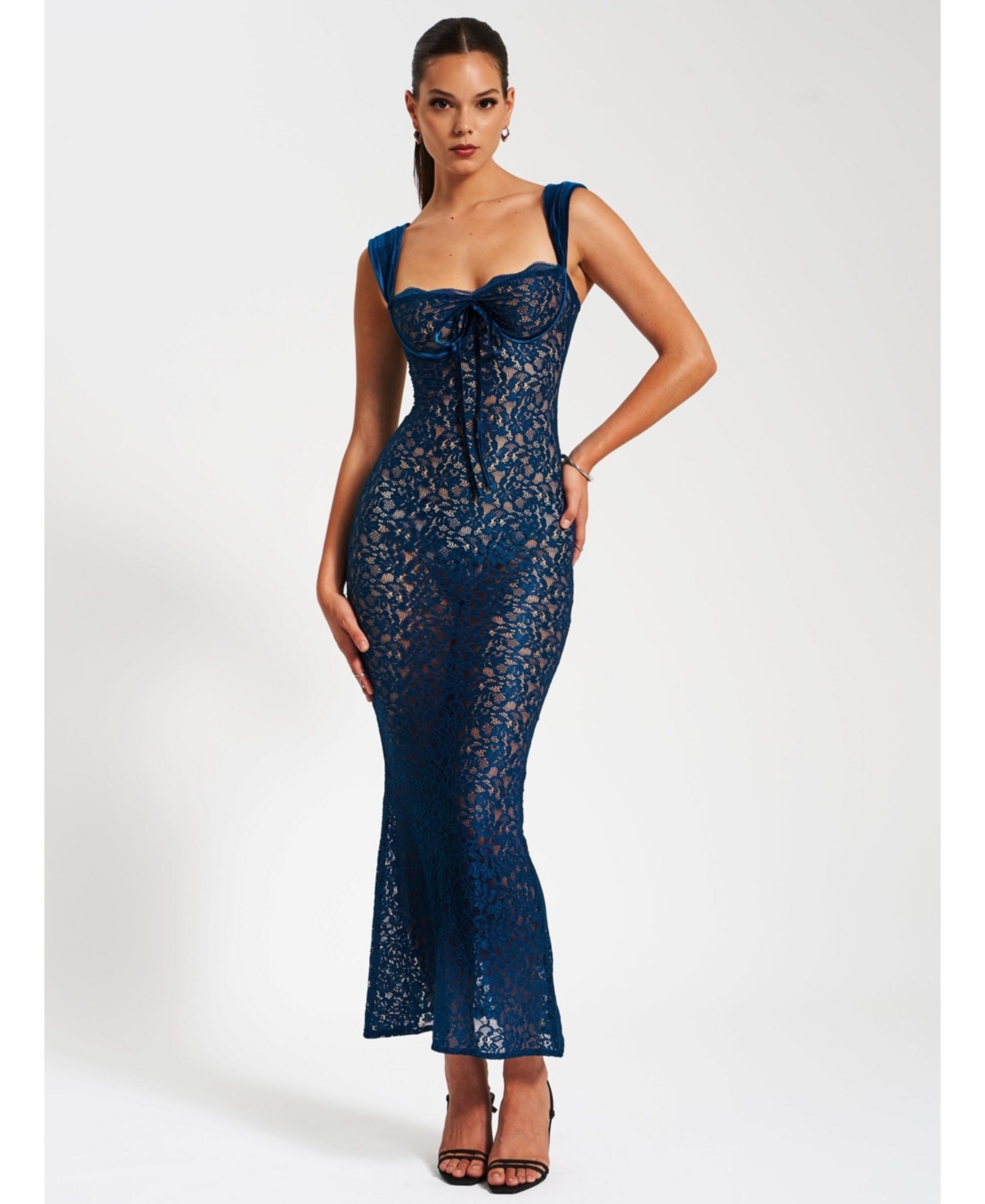 Women's Veronica Teal Lace Maxi Dress - Navy