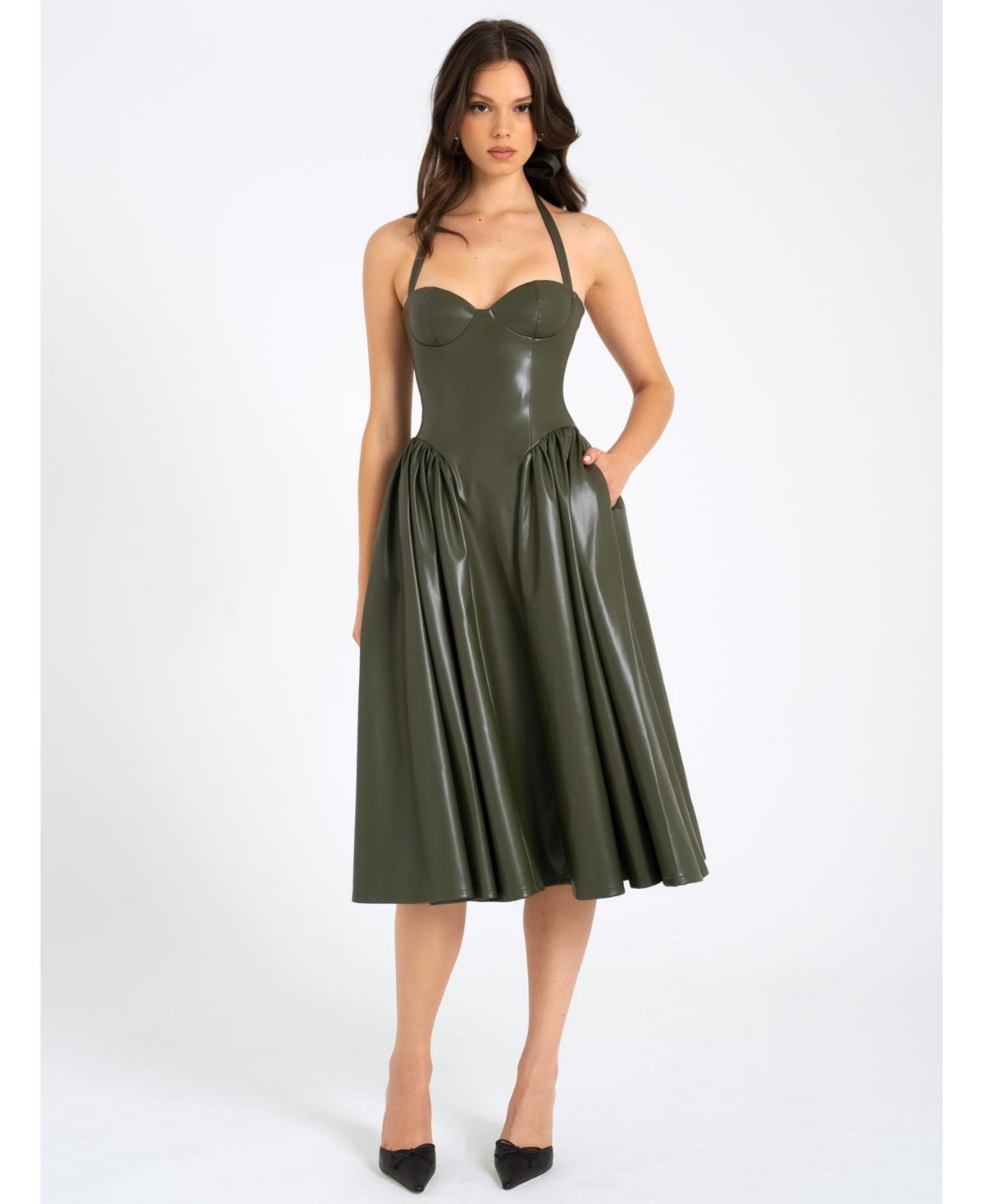 Women's Eliana Olive Faux Leather Dress - Green