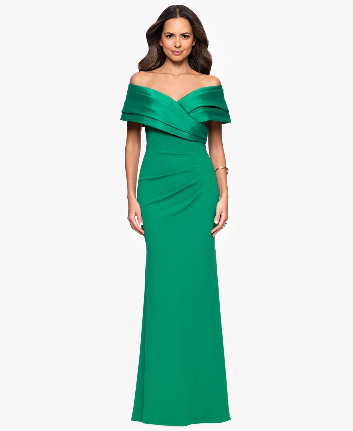 Women's Off-The-Shoulder Colorblocked Gown - Green