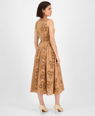 Women's Embroidered String-Belt Midi Dress