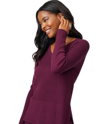 Petite Ribbed-Knit V-Neck Tunic & Pant Sweater Set