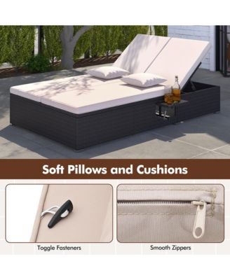 Outdoor Patio Daybed PE Wicker Double Chaise Lounge w/ Adjustable Backrests