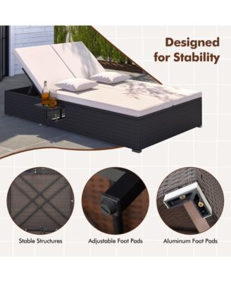 Outdoor Patio Daybed PE Wicker Double Chaise Lounge w/ Adjustable Backrests