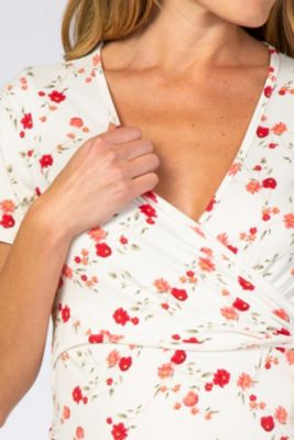 Maternity Ivory Floral Wrap Fitted Maternity/Nursing Top