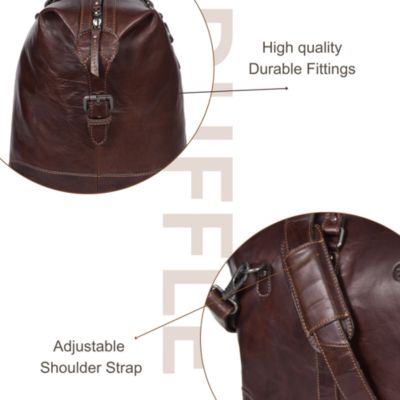 Full-Grain Leather Travel Duffle Bag with Shoulder Strap, Spacious Interior, and Vintage-Inspired Design – Ideal for Weekend Getaways, Business Trips, or Cabin Retreats
