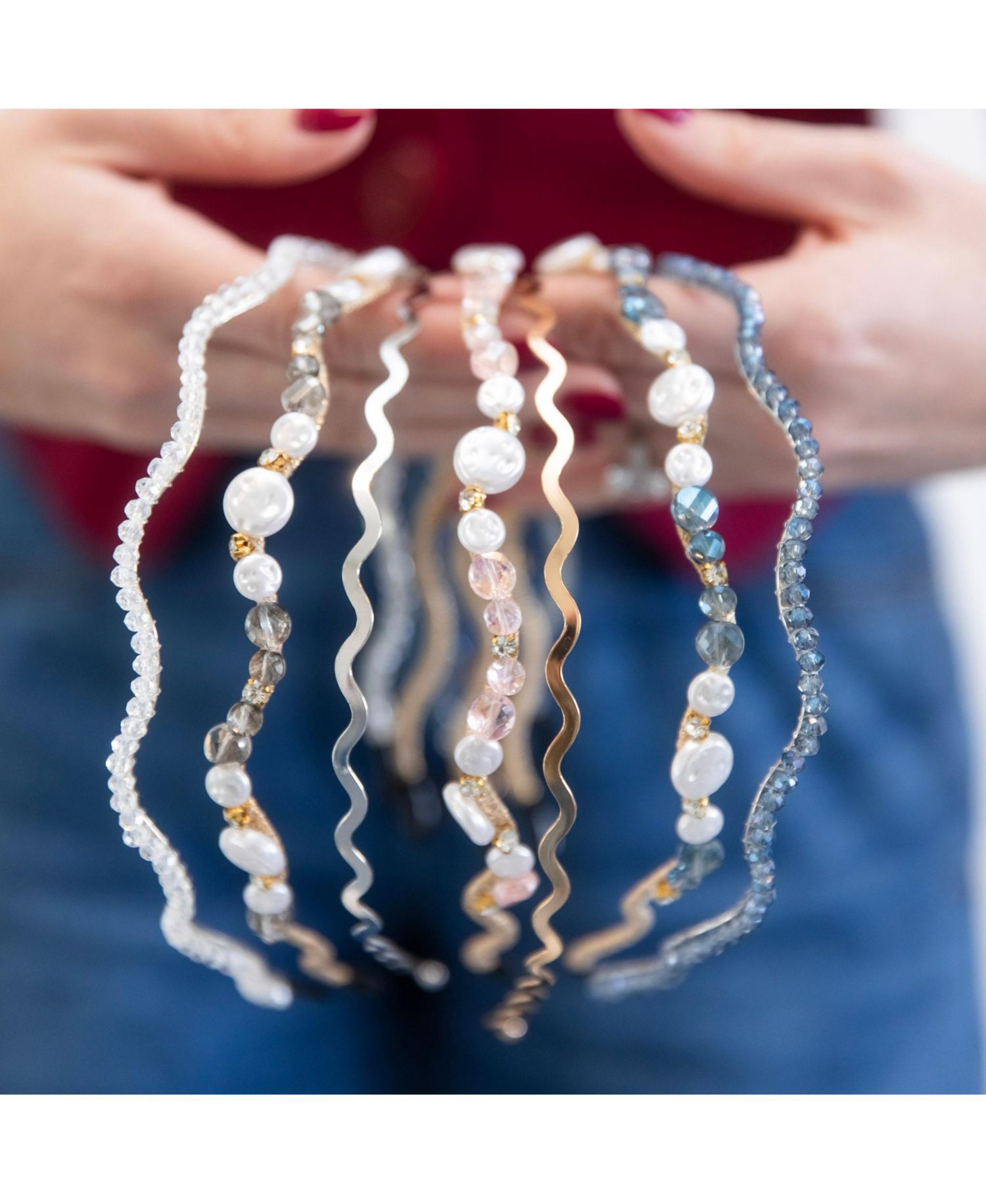 Wavy Oyster Pearl Headband - Grey